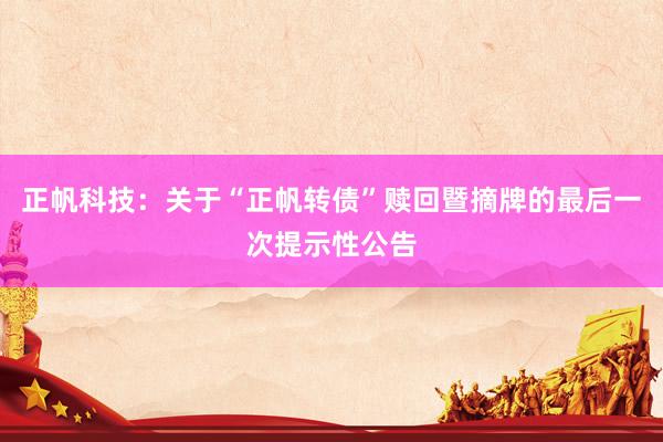 正帆科技：关于“正帆转债”赎回暨摘牌的最后一次提示性公告