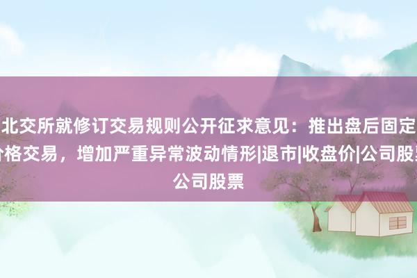北交所就修订交易规则公开征求意见：推出盘后固定价格交易，增加严重异常波动情形|退市|收盘价|公司股票