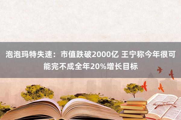 泡泡玛特失速：市值跌破2000亿 王宁称今年很可能完不成全年20%增长目标