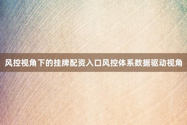 风控视角下的挂牌配资入口风控体系数据驱动视角