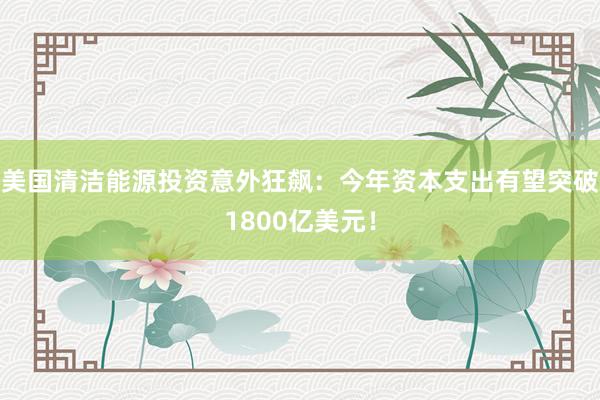 美国清洁能源投资意外狂飙：今年资本支出有望突破1800亿美元！