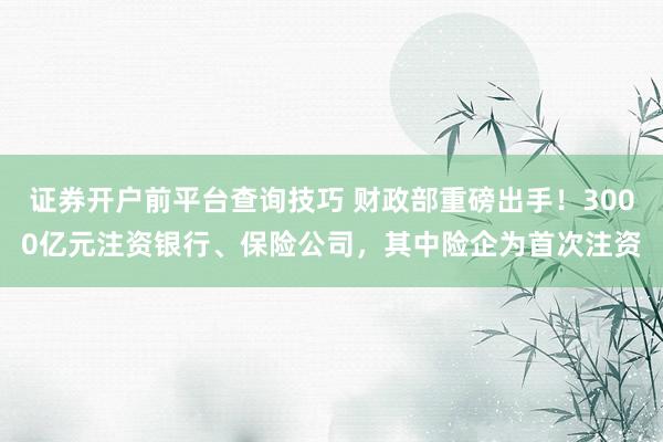 证券开户前平台查询技巧 财政部重磅出手！3000亿元注资银行、保险公司，其中险企为首次注资