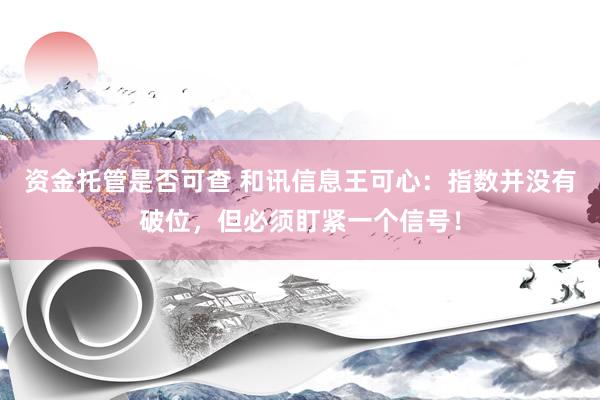 资金托管是否可查 和讯信息王可心：指数并没有破位，但必须盯紧一个信号！