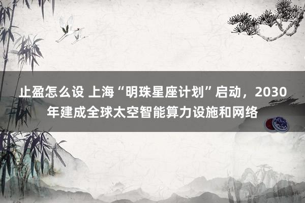 止盈怎么设 上海“明珠星座计划”启动，2030年建成全球太空智能算力设施和网络