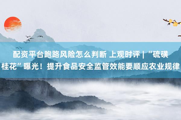 配资平台跑路风险怎么判断 上观时评 | “硫磺桂花”曝光！提升食品安全监管效能要顺应农业规律